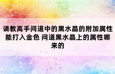 请教高手问道中的黑水晶的附加属性能打入金色 问道黑水晶上的属性哪来的